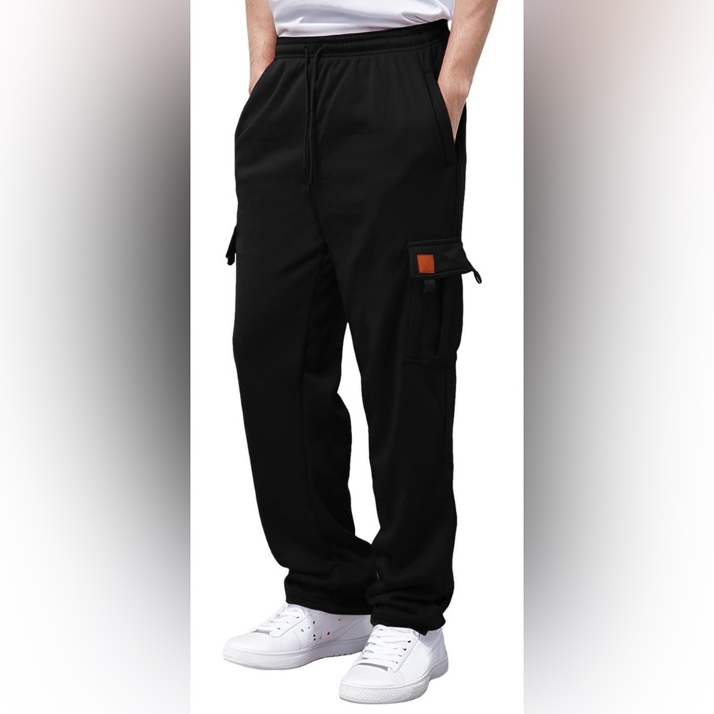 Sz XL Men's Black Cargo Pants black fleece